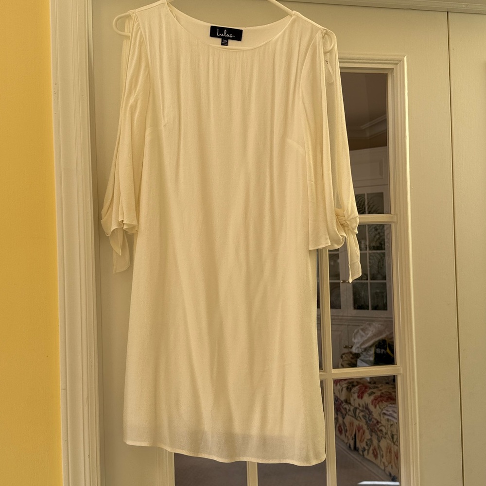 Lulus White Cream Dress with Tie Sleeves